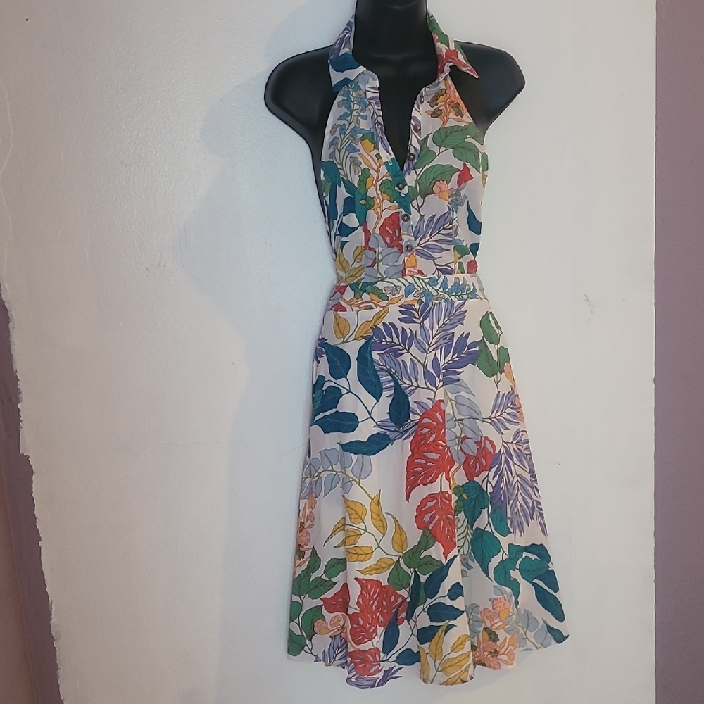 Red and Blue Halter Backless Sundress